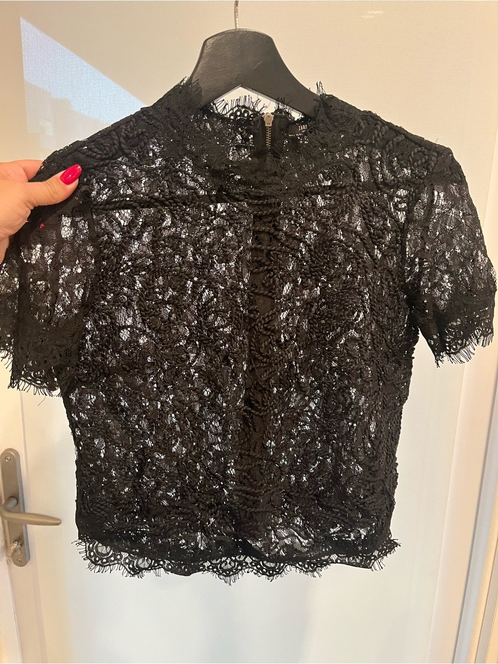 Zara Black Lace Short-Sleeve Blouse
